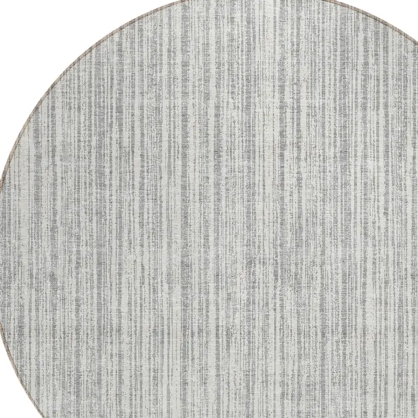 8' Gray And Silver Round Striped Washable Indoor Outdoor Area Rug Photo 4