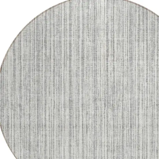 8' Gray And Silver Round Striped Washable Indoor Outdoor Area Rug Photo 4