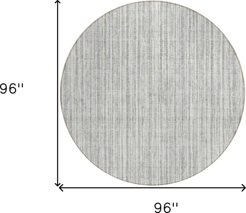 8' Gray And Silver Round Striped Washable Indoor Outdoor Area Rug Photo 8