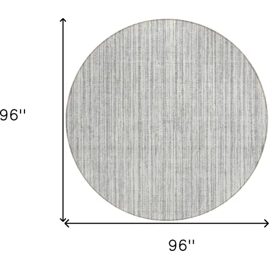 8' Gray And Silver Round Striped Washable Indoor Outdoor Area Rug Photo 8