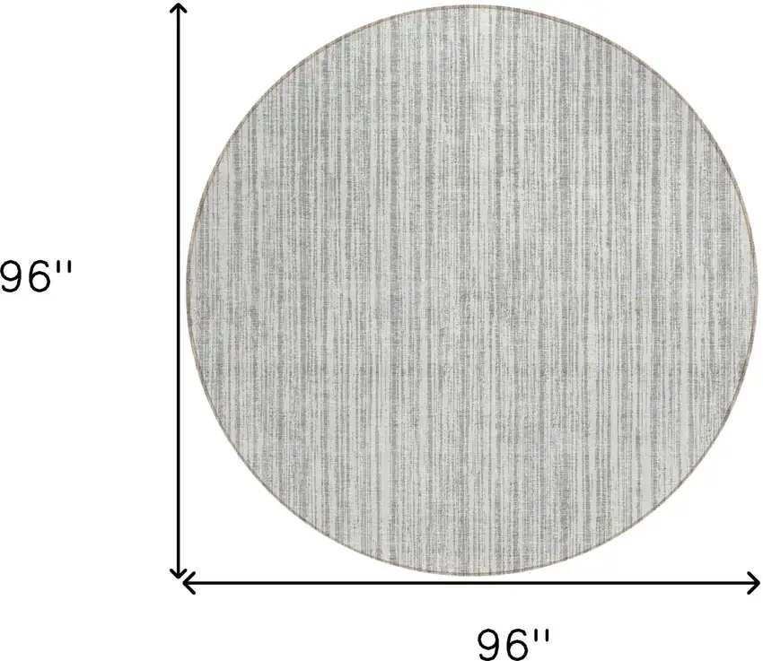 8' Gray And Silver Round Striped Washable Indoor Outdoor Area Rug Photo 8