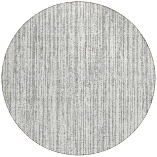 8' Gray And Silver Round Striped Washable Indoor Outdoor Area Rug Photo 5