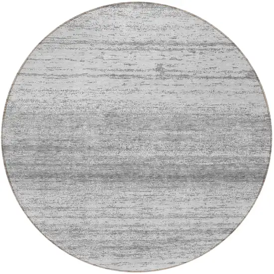 8' Gray And Silver Round Striped Washable Indoor Outdoor Area Rug Photo 5