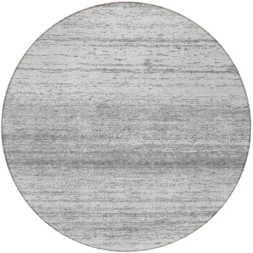 8' Gray And Silver Round Striped Washable Indoor Outdoor Area Rug Photo 5