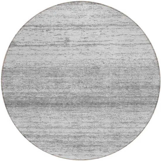 8' Gray And Silver Round Striped Washable Indoor Outdoor Area Rug Photo 2