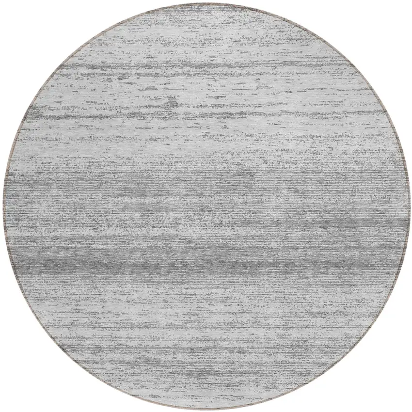 8' Gray And Silver Round Striped Washable Indoor Outdoor Area Rug Photo 2