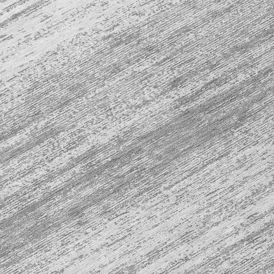 8' Gray And Silver Round Striped Washable Indoor Outdoor Area Rug Photo 8