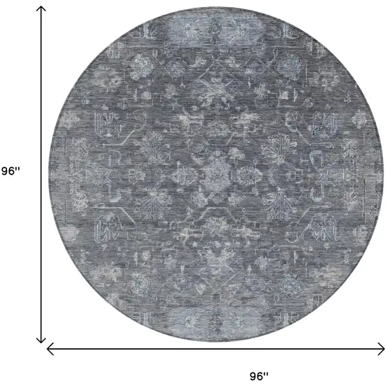 8' Gray And Silver Round Tribal Washable Indoor Outdoor Area Rug Photo 3