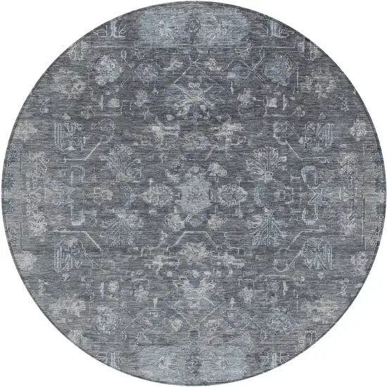 8' Gray And Silver Round Tribal Washable Indoor Outdoor Area Rug Photo 2