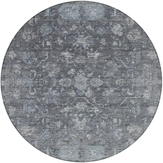 8' Gray And Silver Round Tribal Washable Indoor Outdoor Area Rug Photo 4