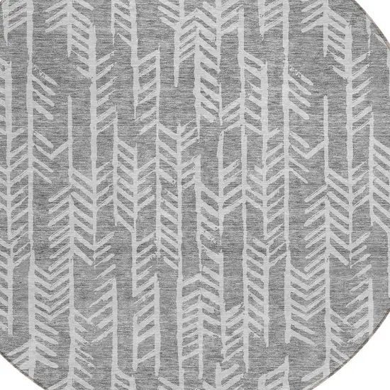 8' Gray And Silver Round Tribal Washable Indoor Outdoor Area Rug Photo 4