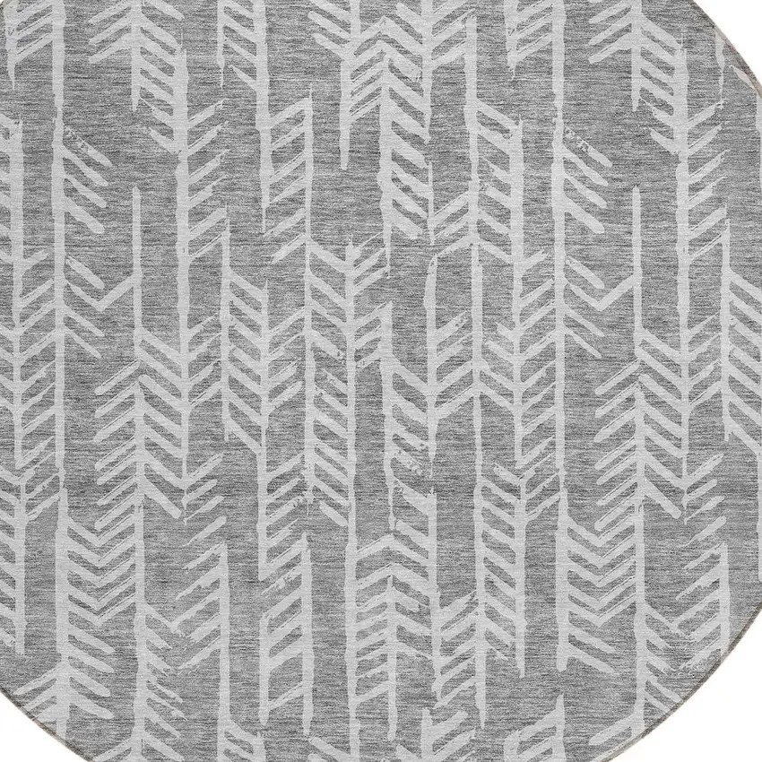 8' Gray And Silver Round Tribal Washable Indoor Outdoor Area Rug Photo 4
