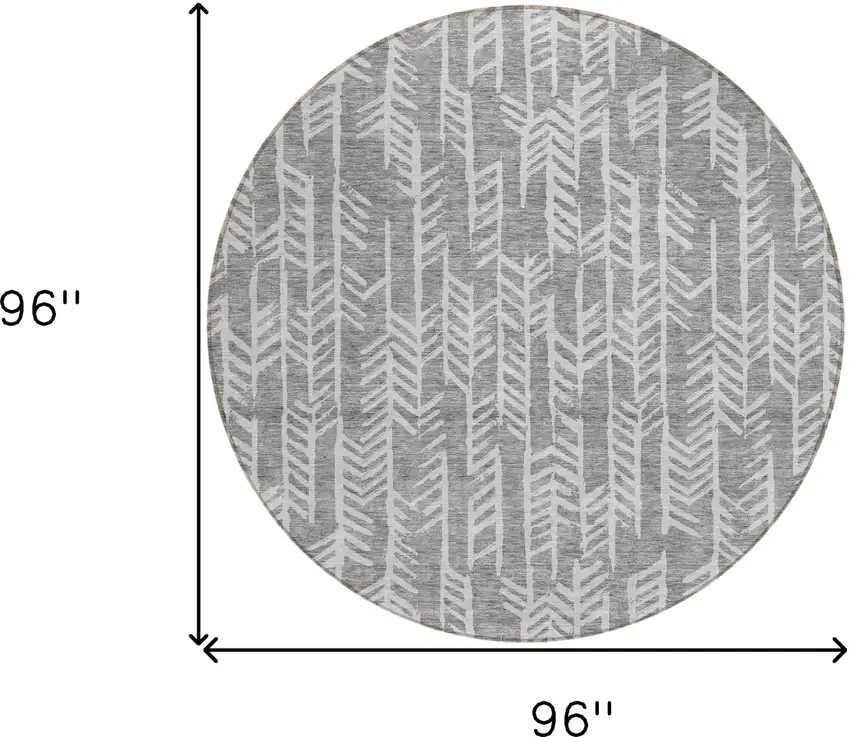 8' Gray And Silver Round Tribal Washable Indoor Outdoor Area Rug Photo 3
