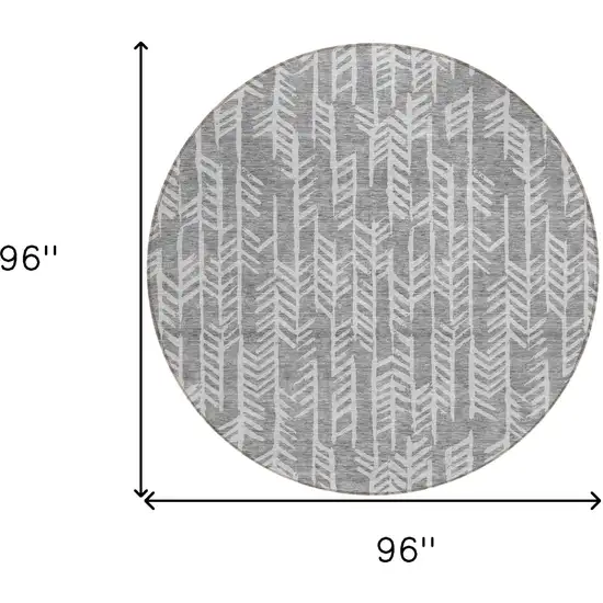 8' Gray And Silver Round Tribal Washable Indoor Outdoor Area Rug Photo 3