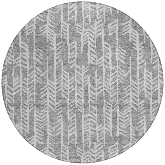 8' Gray And Silver Round Tribal Washable Indoor Outdoor Area Rug Photo 5