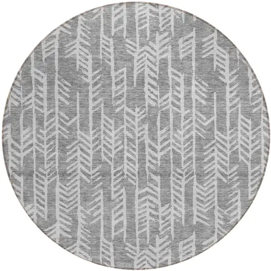 8' Gray And Silver Round Tribal Washable Indoor Outdoor Area Rug Photo 2