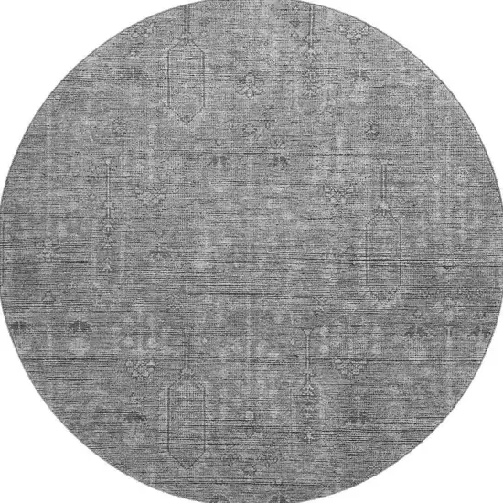 8' Gray And Silver Southwestern Washable Round Rug With UV Protection Photo 4