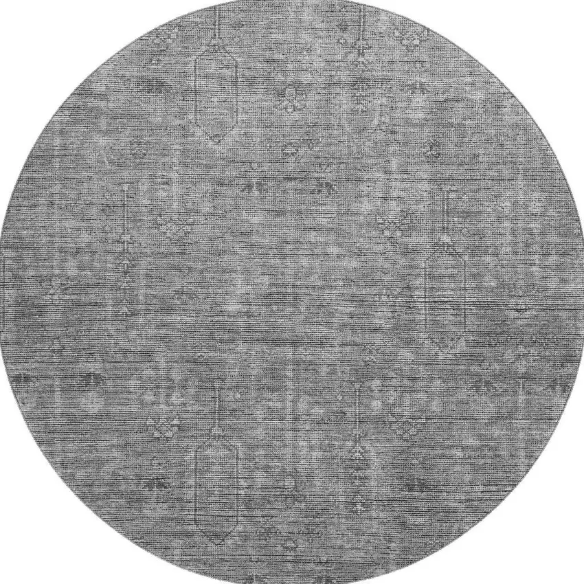 8' Gray And Silver Southwestern Washable Round Rug With UV Protection Photo 4