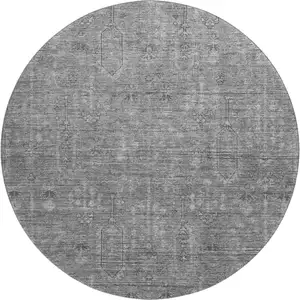 Photo of 8' Gray And Silver Southwestern Washable Round Rug With UV Protection