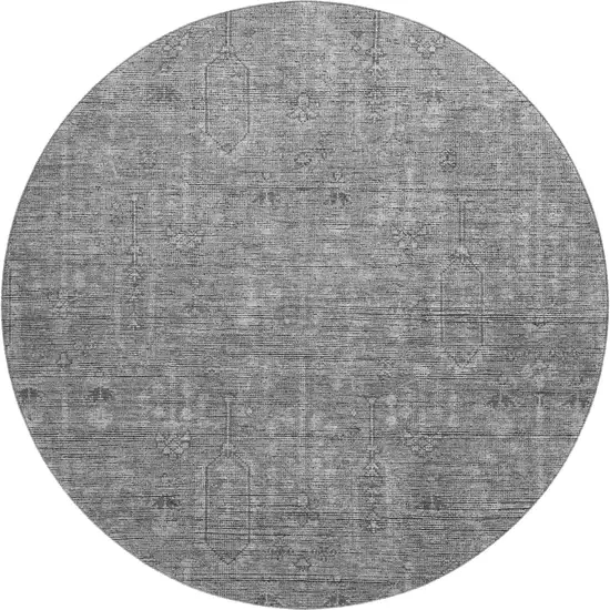 8' Gray And Silver Southwestern Washable Round Rug With UV Protection Photo 1