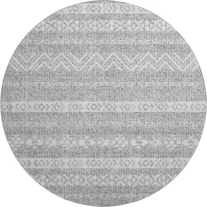 Photo of 8' Gray And Silver Southwestern Washable Round Rug With UV Protection