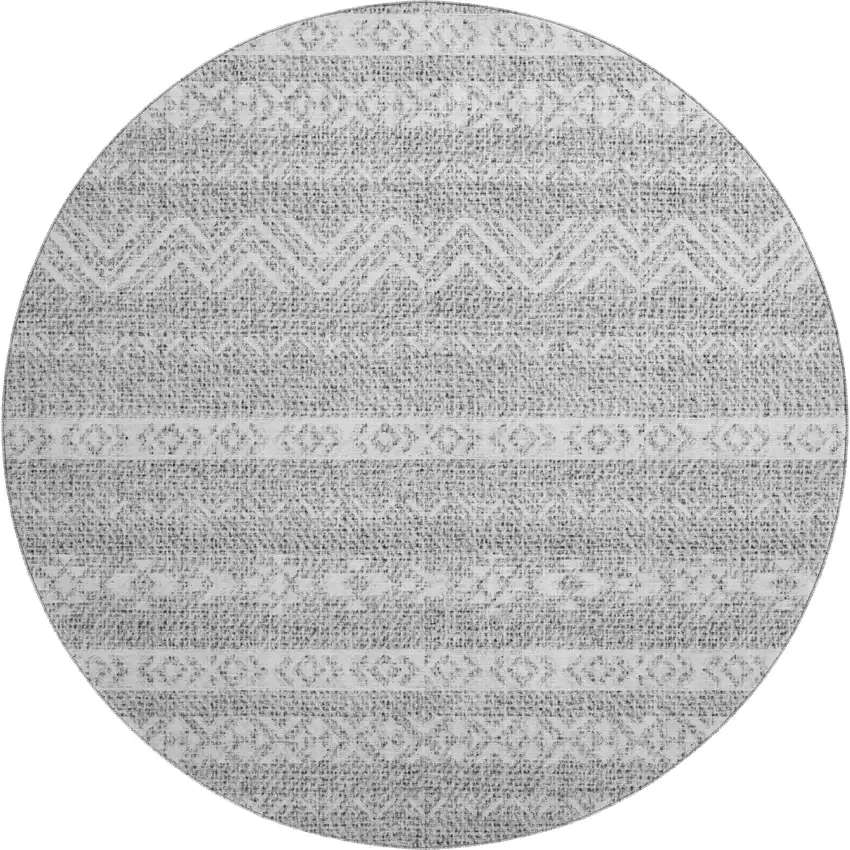 8' Gray And Silver Southwestern Washable Round Rug With UV Protection Photo 1
