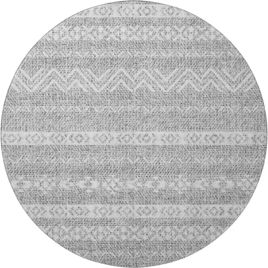 8' Gray And Silver Southwestern Washable Round Rug With UV Protection Photo 3