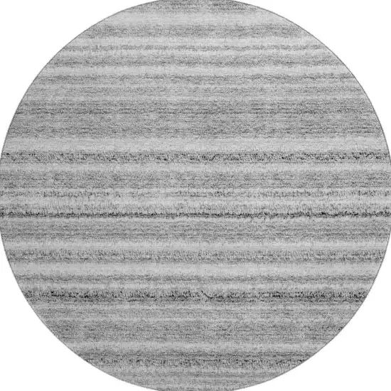 8' Gray And Silver Striped Washable Round Rug With UV Protection Photo 4
