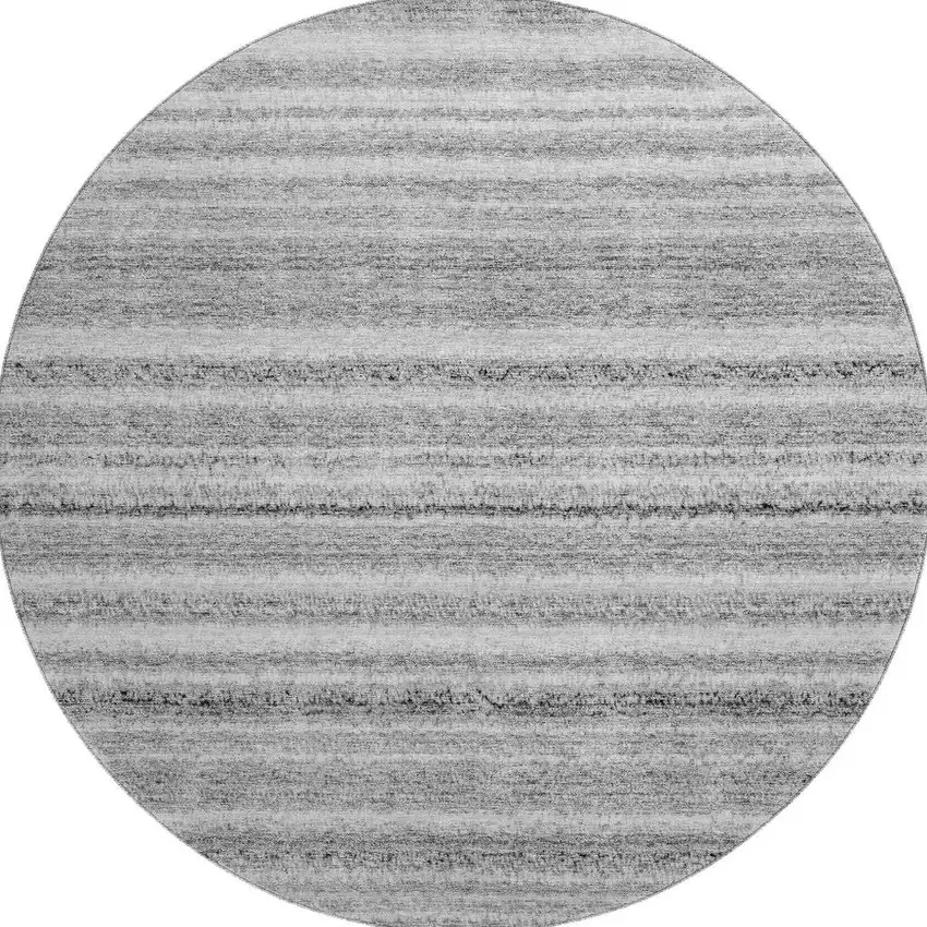 8' Gray And Silver Striped Washable Round Rug With UV Protection Photo 4