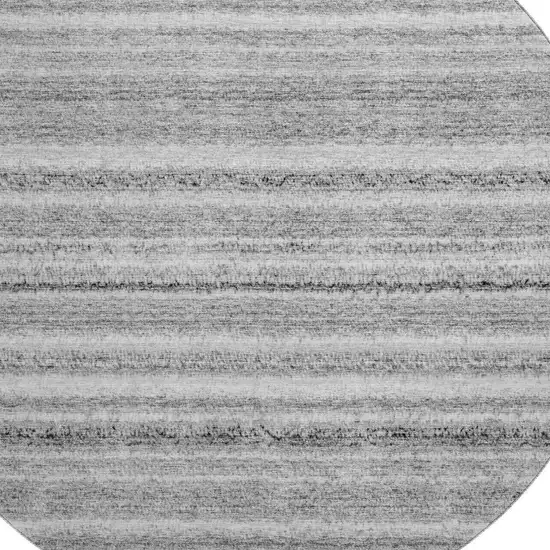 8' Gray And Silver Striped Washable Round Rug With UV Protection Photo 3