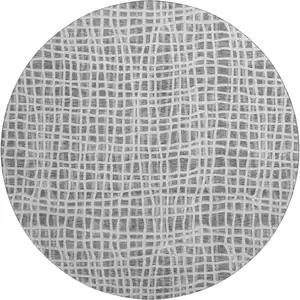 Photo of 8' Gray And Silver Striped Washable Round Rug With UV Protection
