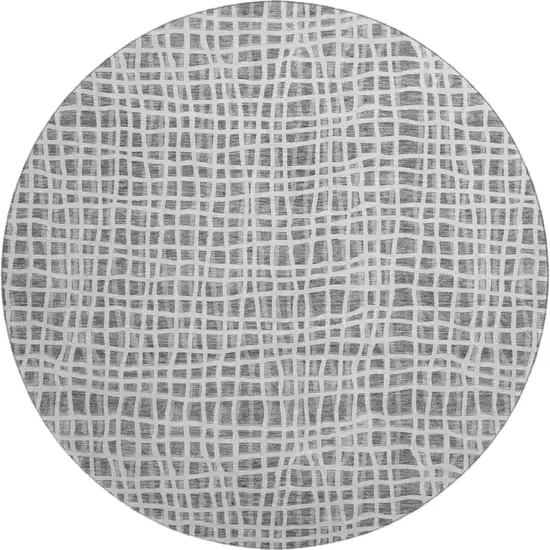 8' Gray And Silver Striped Washable Round Rug With UV Protection Photo 1