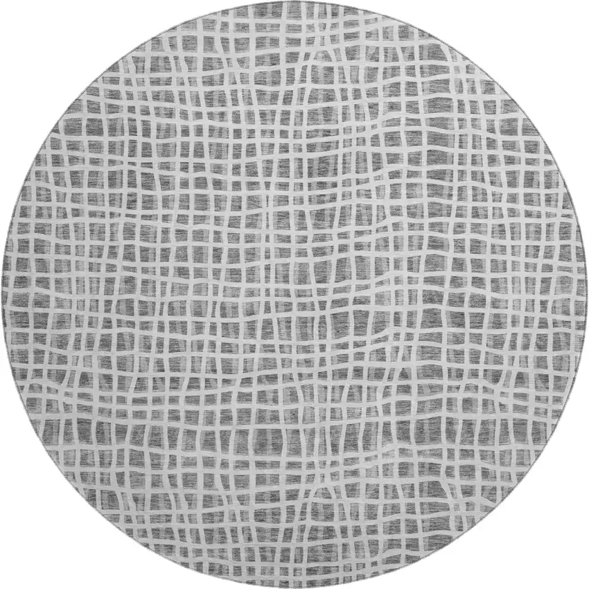 8' Gray And Silver Striped Washable Round Rug With UV Protection Photo 1