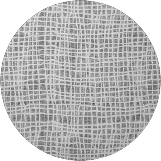8' Gray And Silver Striped Washable Round Rug With UV Protection Photo 4