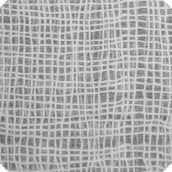 8' Gray And Silver Striped Washable Round Rug With UV Protection Photo 3