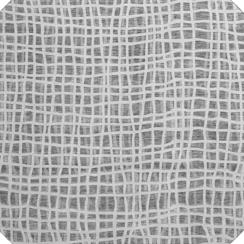 8' Gray And Silver Striped Washable Round Rug With UV Protection Photo 3