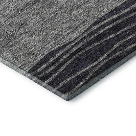 8' Gray And Silver Striped Washable Round Rug With UV Protection Photo 7