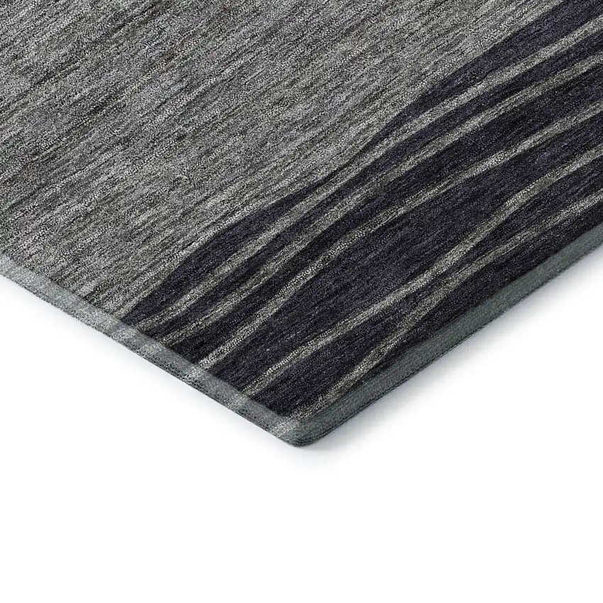 8' Gray And Silver Striped Washable Round Rug With UV Protection Photo 7