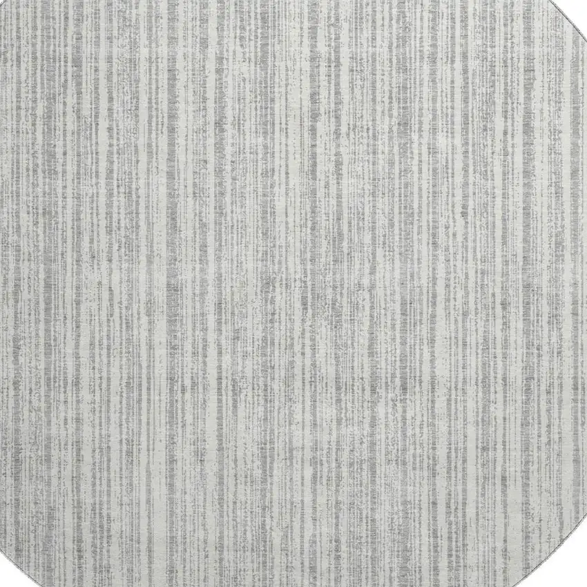 8' Gray And Silver Striped Washable Round Rug With UV Protection Photo 3