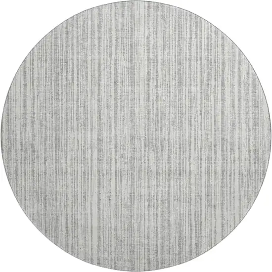8' Gray And Silver Striped Washable Round Rug With UV Protection Photo 1