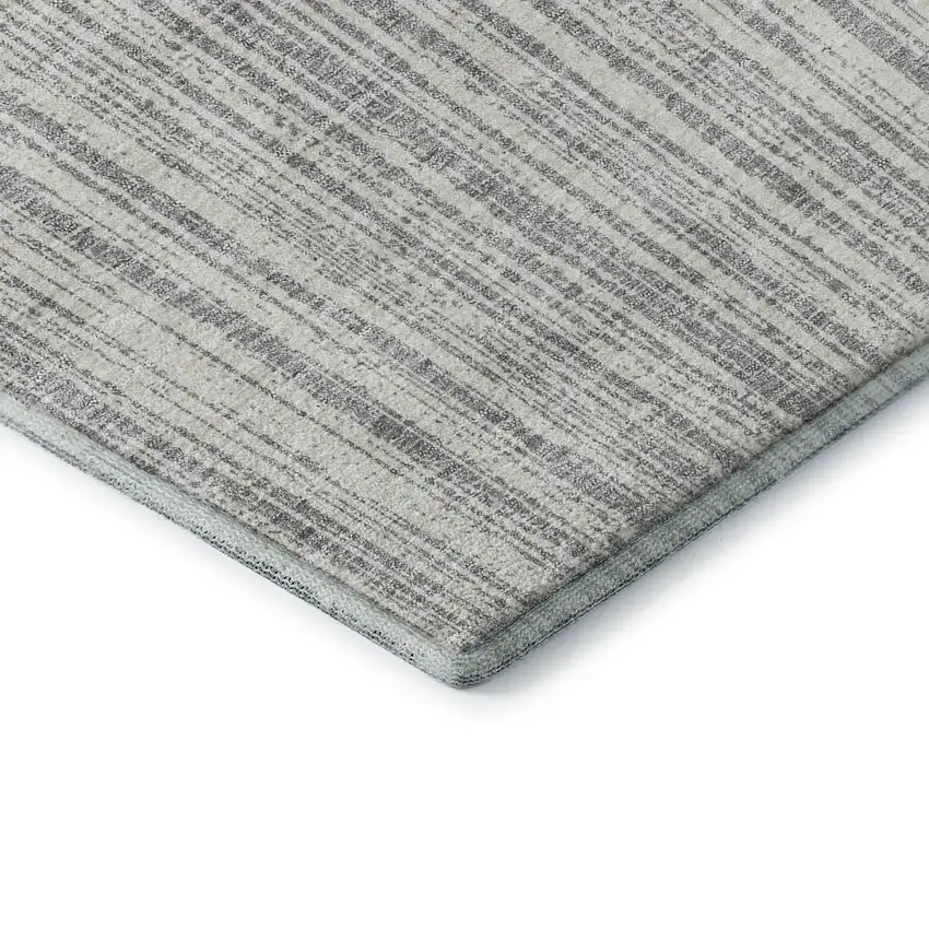 8' Gray And Silver Striped Washable Round Rug With UV Protection Photo 7