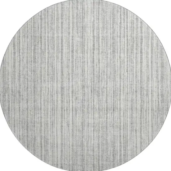 8' Gray And Silver Striped Washable Round Rug With UV Protection Photo 4