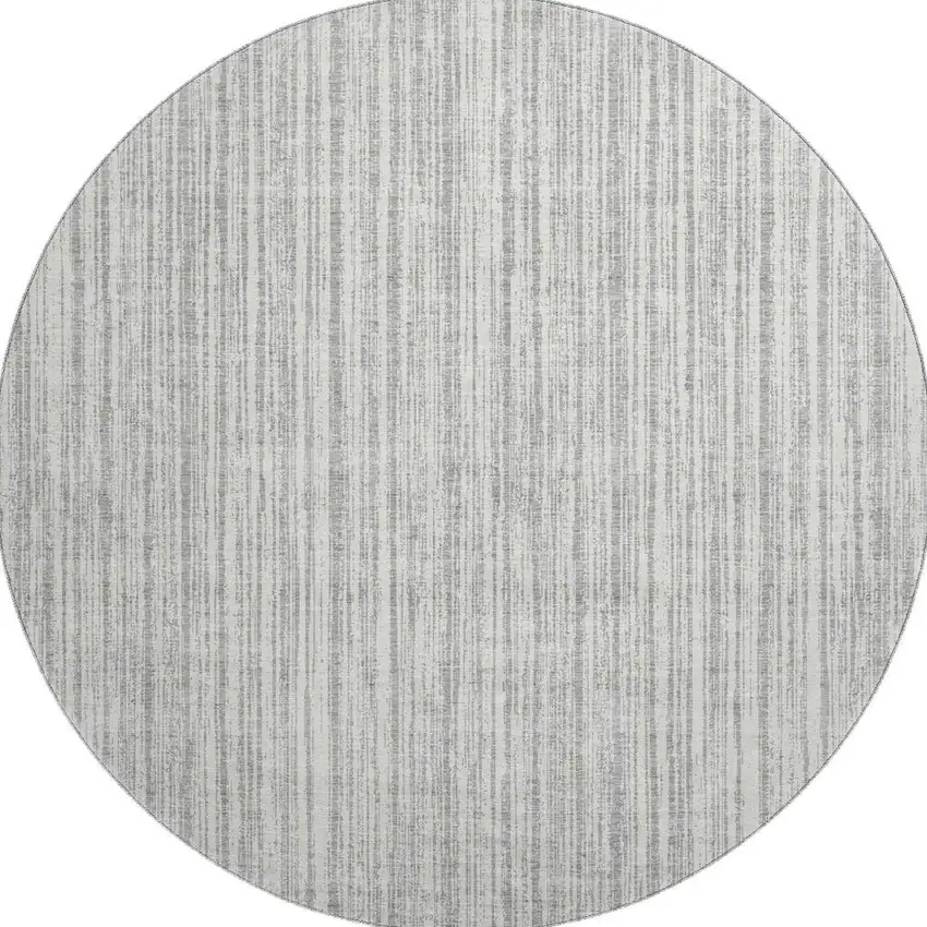 8' Gray And Silver Striped Washable Round Rug With UV Protection Photo 4