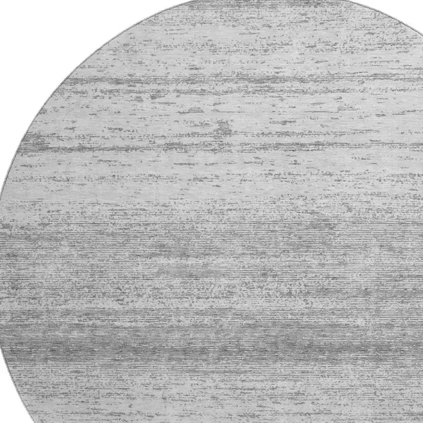 8' Gray And Silver Striped Washable Round Rug With UV Protection Photo 3
