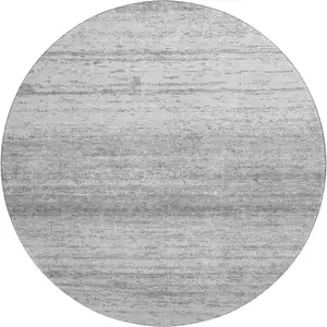 Photo of 8' Gray And Silver Striped Washable Round Rug With UV Protection