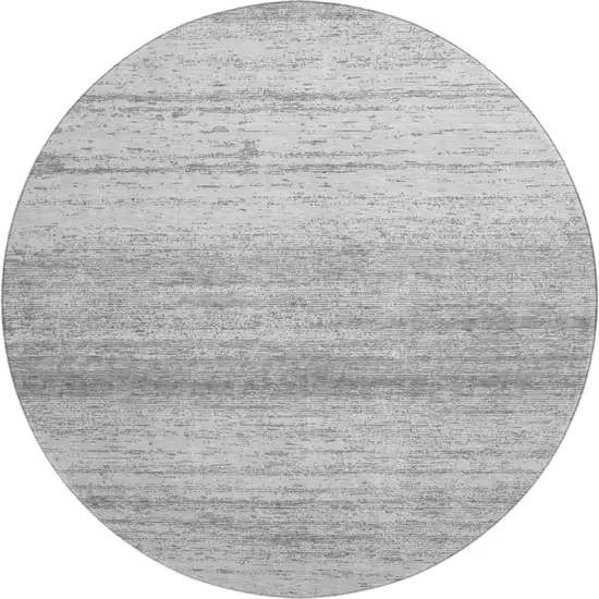 8' Gray And Silver Striped Washable Round Rug With UV Protection Photo 1