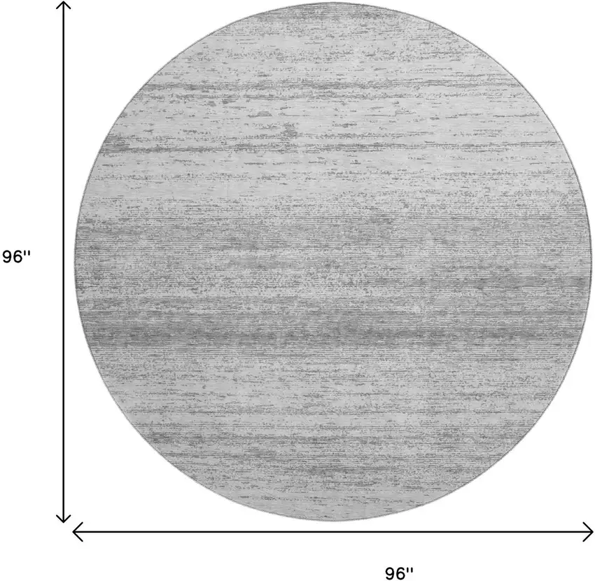 8' Gray And Silver Striped Washable Round Rug With UV Protection Photo 3