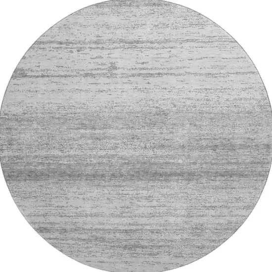 8' Gray And Silver Striped Washable Round Rug With UV Protection Photo 4
