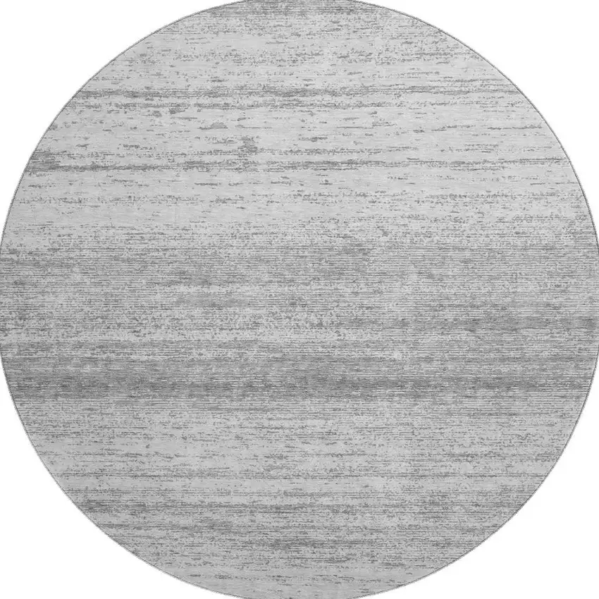 8' Gray And Silver Striped Washable Round Rug With UV Protection Photo 4