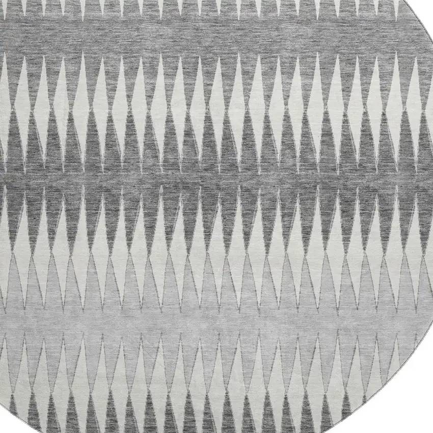 8' Gray And Silver Striped Washable Round Rug With UV Protection Photo 3